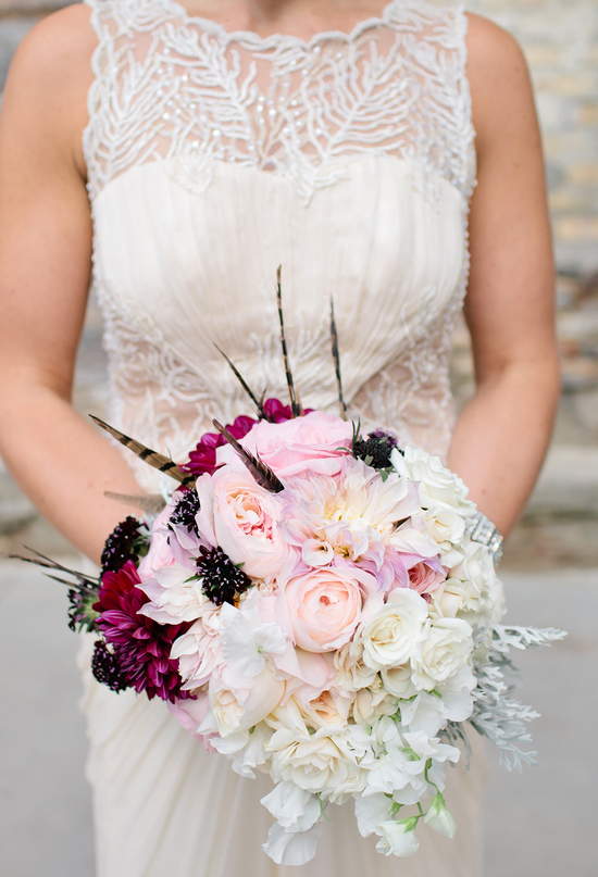 fuchsia, pale pink, cream and purple bouquet