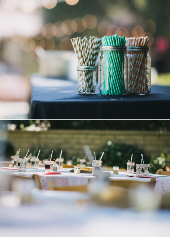 striped straws and mason jar drinks