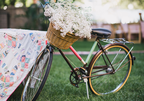 bike basket full of babies breath