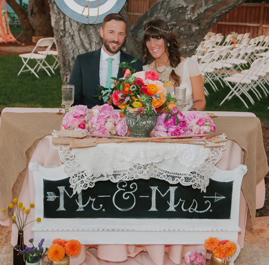 Mr. and Mrs. chalkboard sign for bride and groom's table