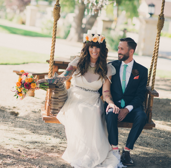 vibrant flower crown and bouquet