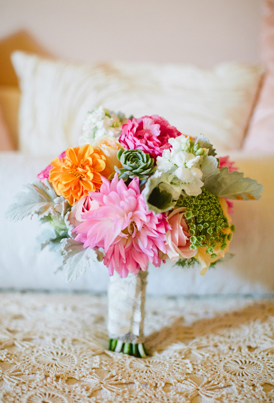 vibrant orange, green and pink bouquet vibrant orange, green and pink bouquet