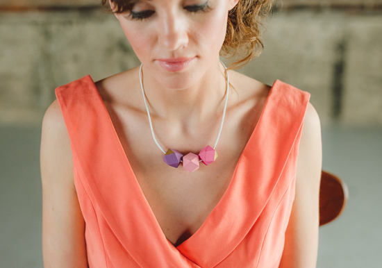 purple and pink geometric charm necklace