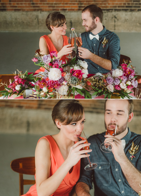 pink champagne and pink and white flower arrangement