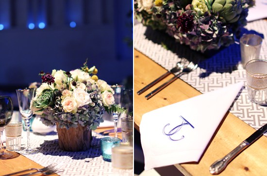 monogrammed napkins and rose and succulent | Photo by Angelica Glass