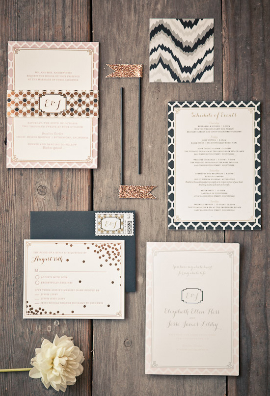 confetti and honey comb pattern wedding invitaions 