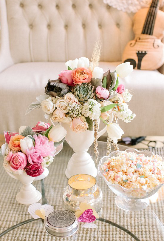 white porcelain vases and mixed pastel floral
