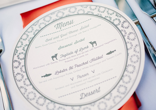 circular letterpress menu cards