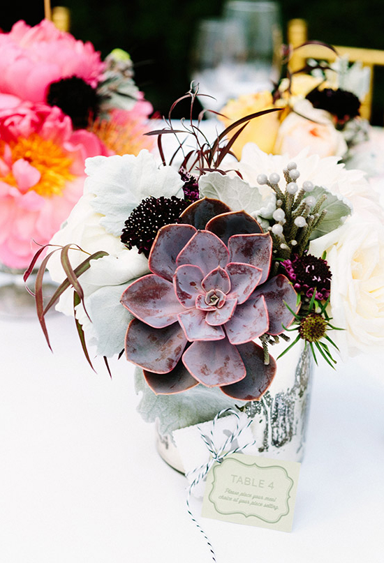 succulents and pink floral arrangements