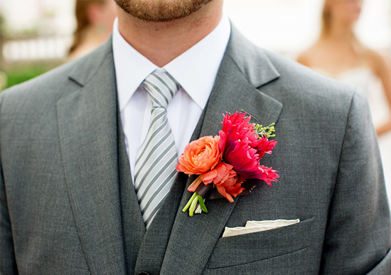 bright pink and orange boutonniere 
