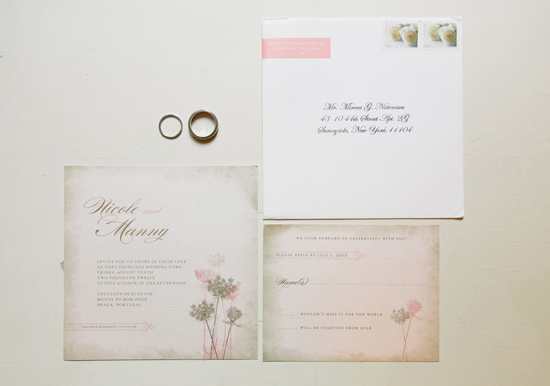 pink blush tones and floral detailed wedding invites