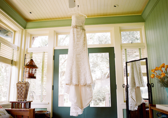Justin Alexander lace and satin dress