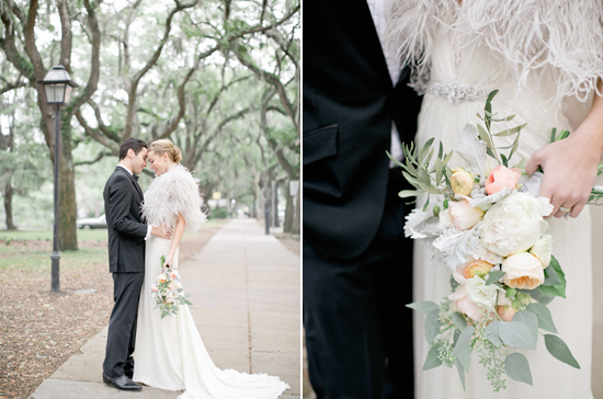 feather bolero and pastel bouquet | Photo by Jeremy Harwell feather bolero and pastel bouquet | Photo by Jeremy Harwell