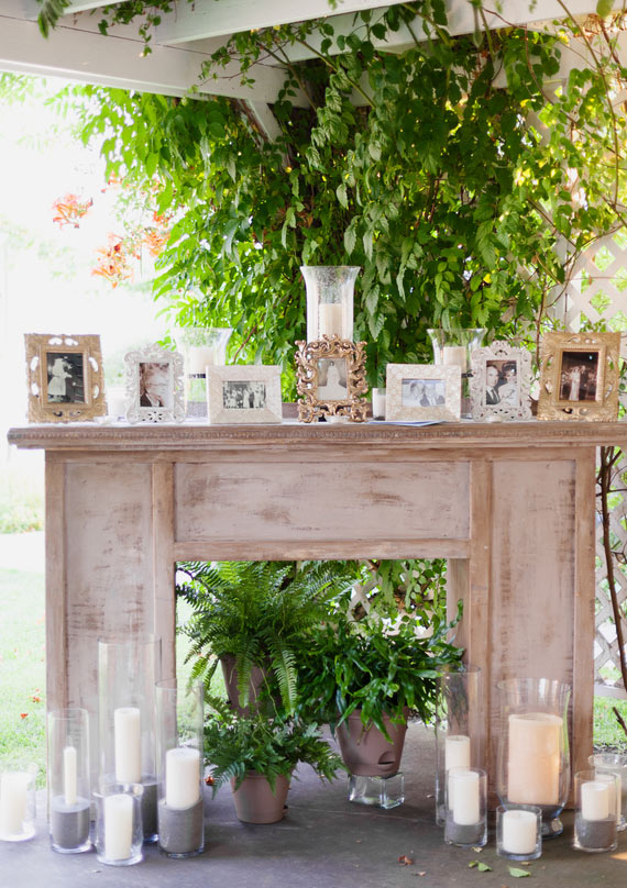 Rustic mantel reception decor | 100 Layer Cake Rustic mantel reception decor | 100 Layer Cake