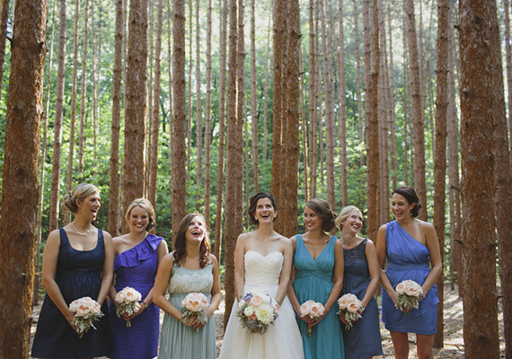 mixed-matched blue bridesmaid dresses | Photo by Lime Green Photography | 100 Layer Cake