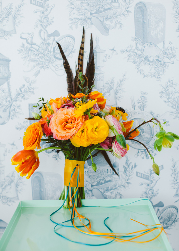 Neon bridal bouquet | photo by Amber Gress | 100 Layer Cake 