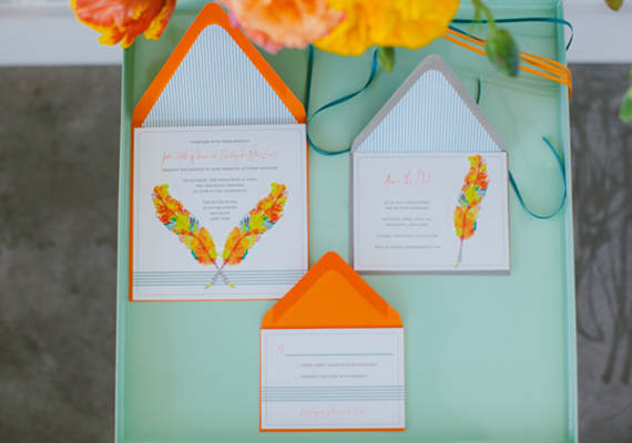 Neon bohemian wedding invitation  | photo by Amber Gress | 100 Layer Cake 