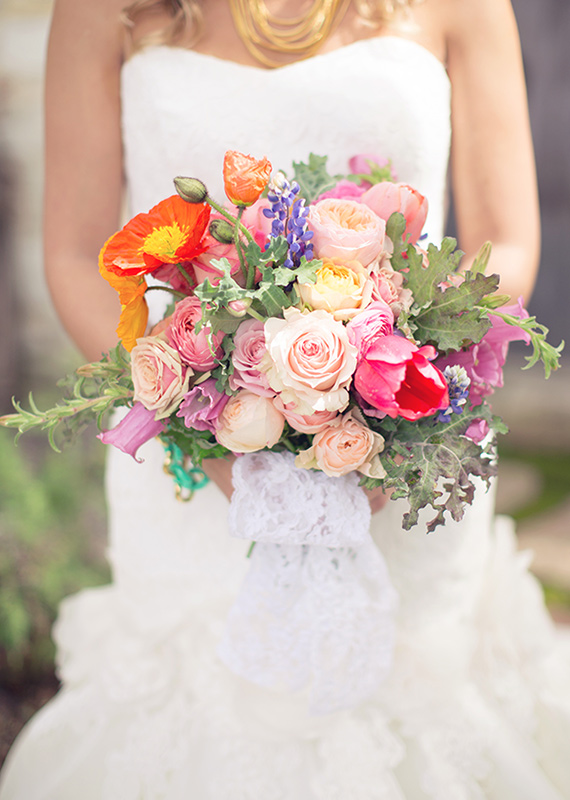 Bright poppy and rose bridal bouquet | photo by This Love of Yours | 100 Layer Cake