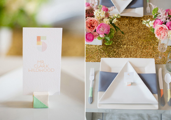 Modern geometric wedding decor ideas | photo by Amanda Megan Miller | 100 Layer Cake