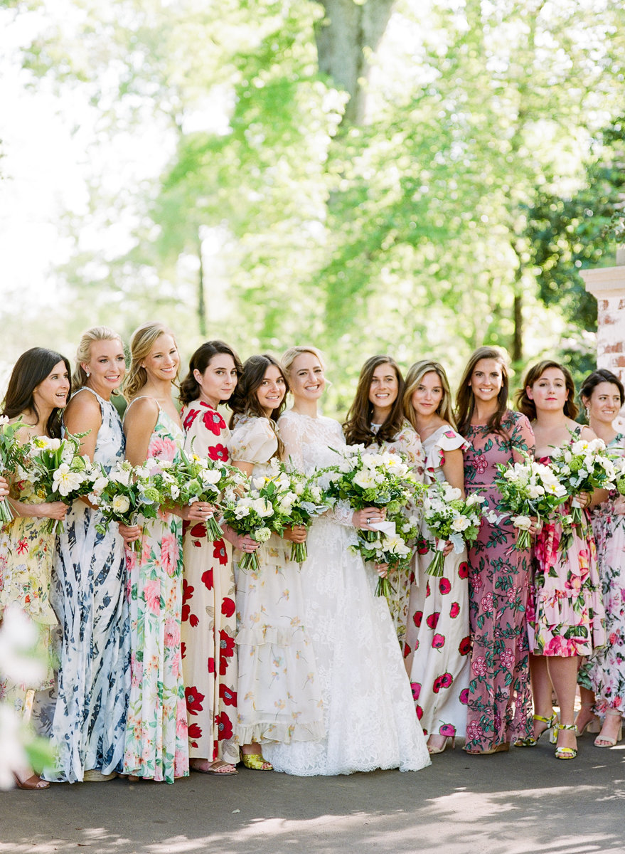 mixed print floral bridesmaid dresses for spring wedding / photo by anagram photo