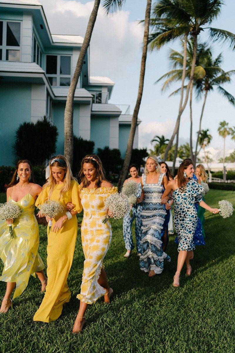 mixed print yellow bridesmaids / photo by olivia rae james