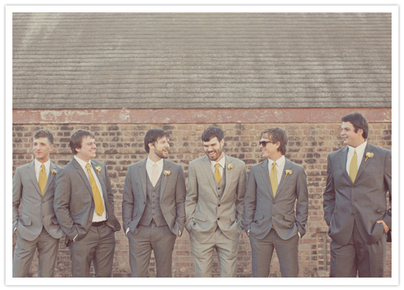 h&m-gray-groomsmen-suits-with-mustard-yellow-ties