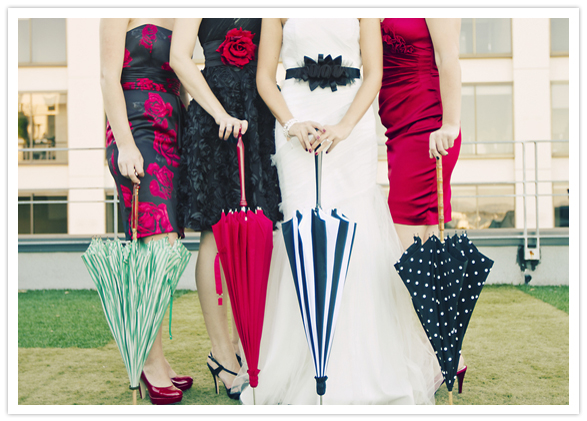 fun umbrella-inspired bridesmaids portrait