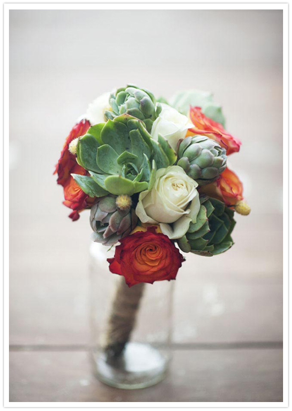 succulents and roses bouquet