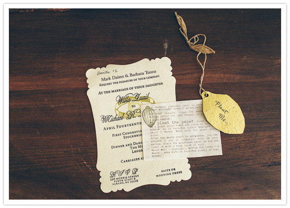 hand-stamped, vintage wedding invites