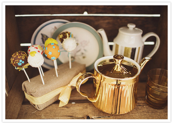 copper tea pot and cake pops