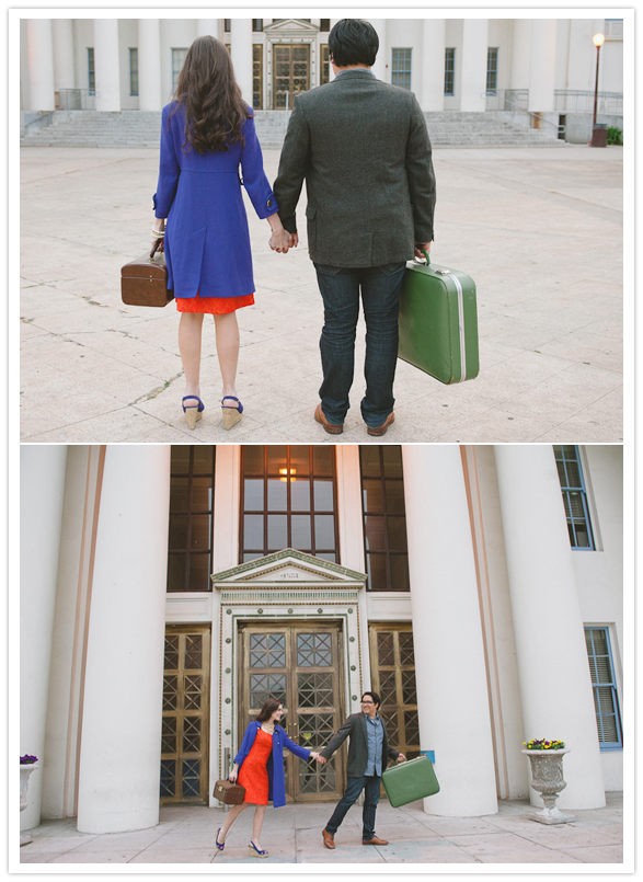 wes anderson-inspired engagement session