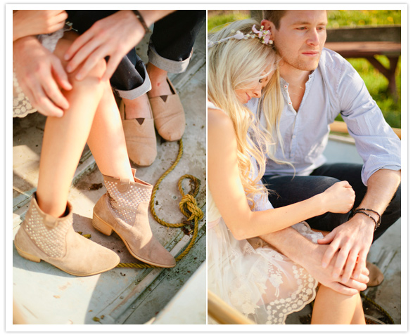 tan Toms shoes and suede booties