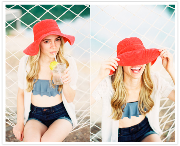 red hat, lemonade and a hammock