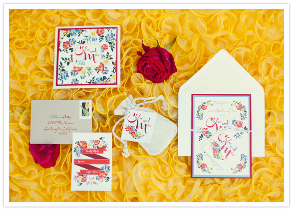 floral motif wedding invitations