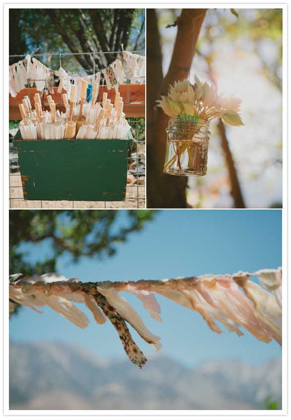 guest parasols and fabric garland