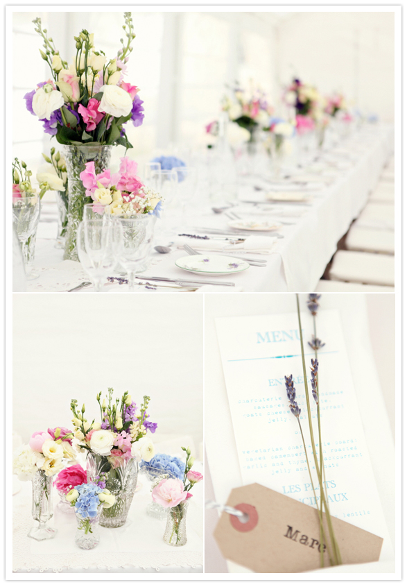vibrant floral centerpieces and custom printed menus