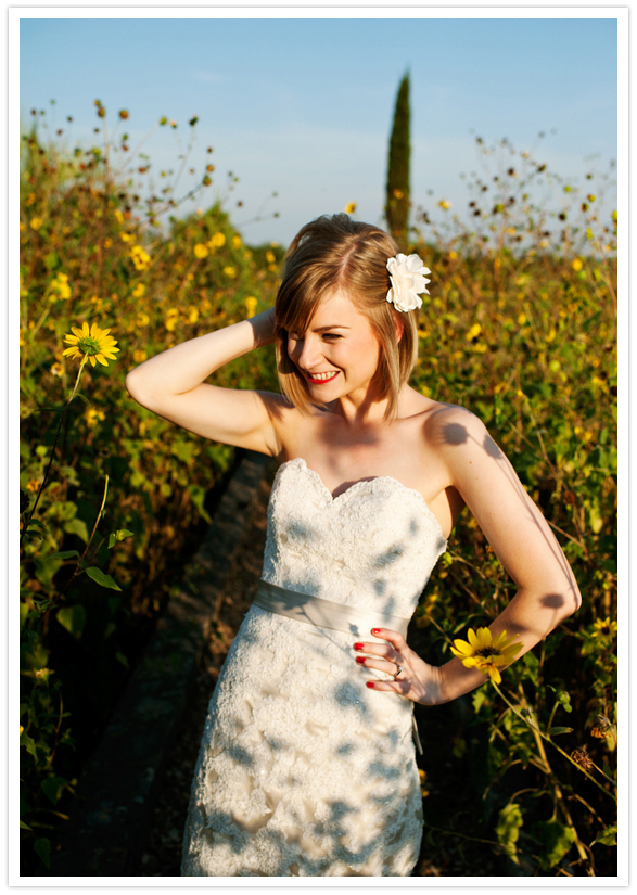 bride surrounded by sunflowers