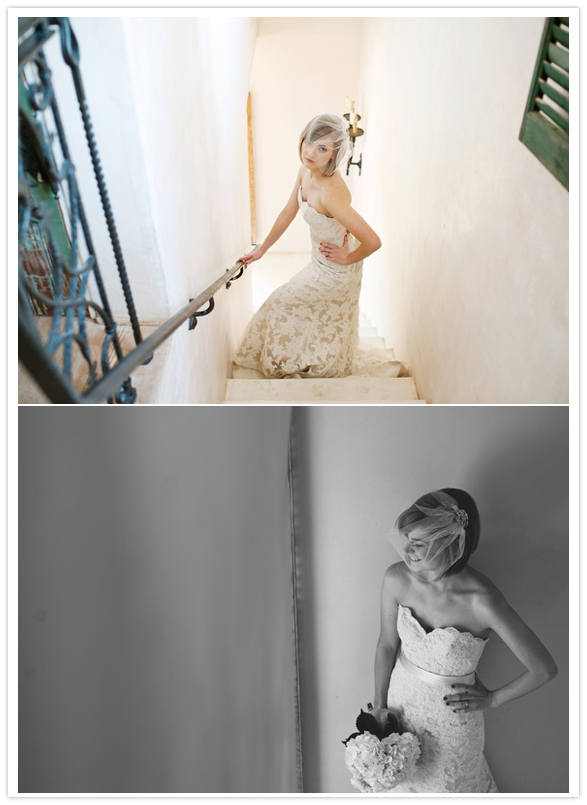 elegant staircase bridal portrait