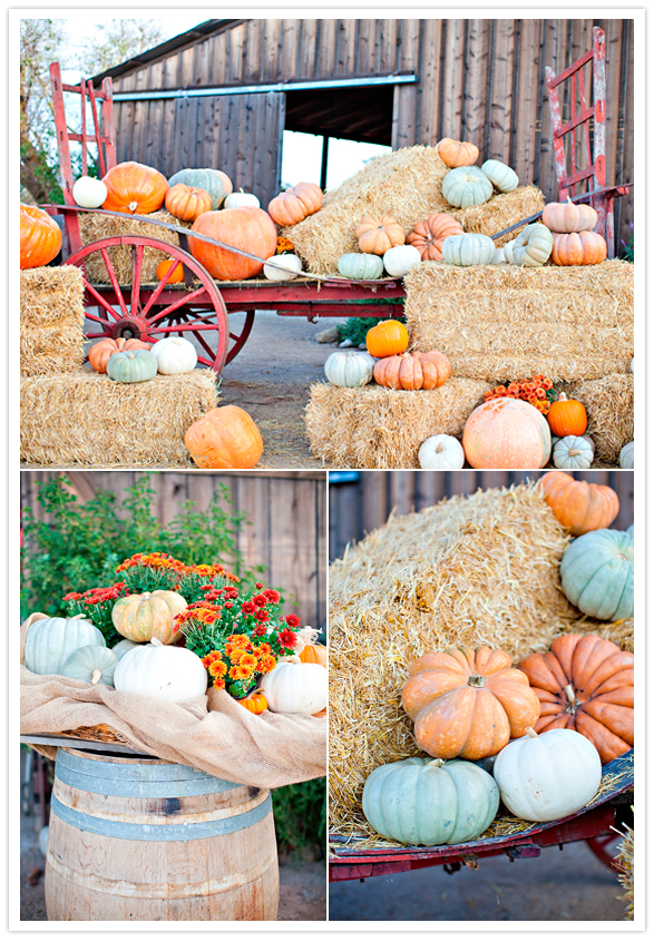 pumpkin and hay bale-filled cart
