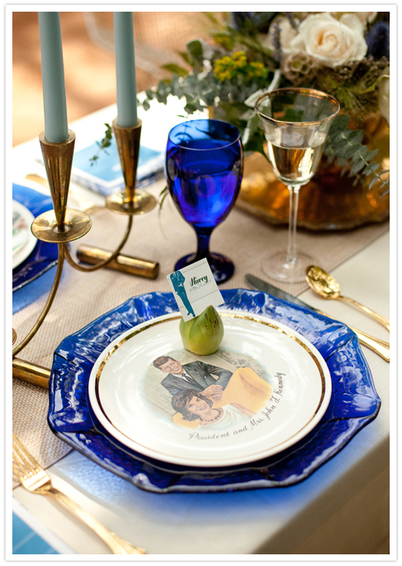 presidential printed plates and gold-rimmed goblets