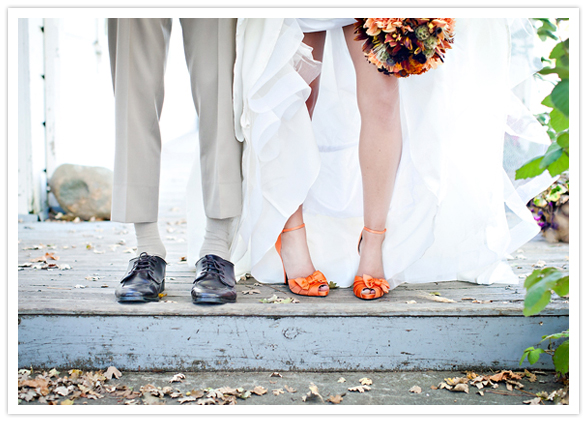 orange, bowed wedding heels