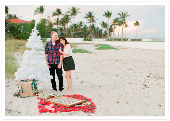 beach-side Christmas engagement session