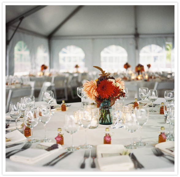 wild flower centerpieces and all white linens