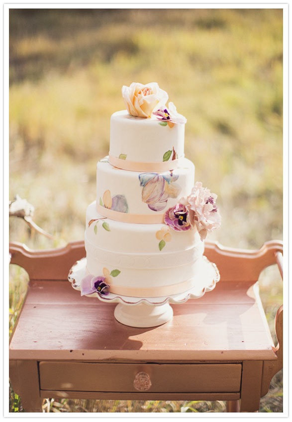 Soft peach and lavender wedding cake
