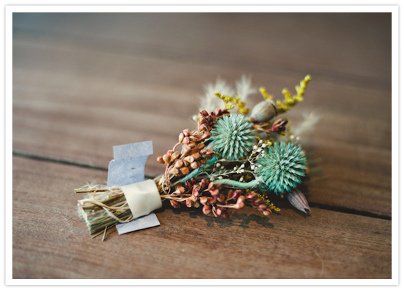 dried pods and flower boutonnieres 