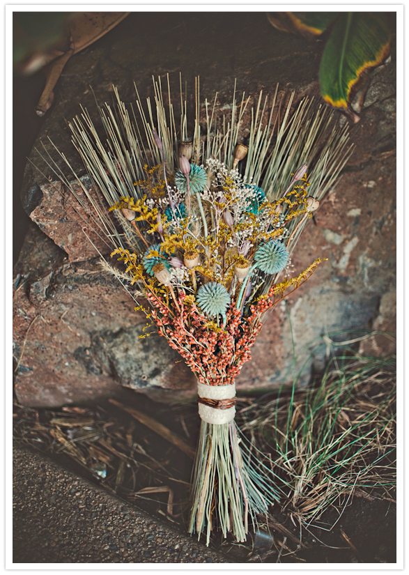 dried pods and flower bouquet