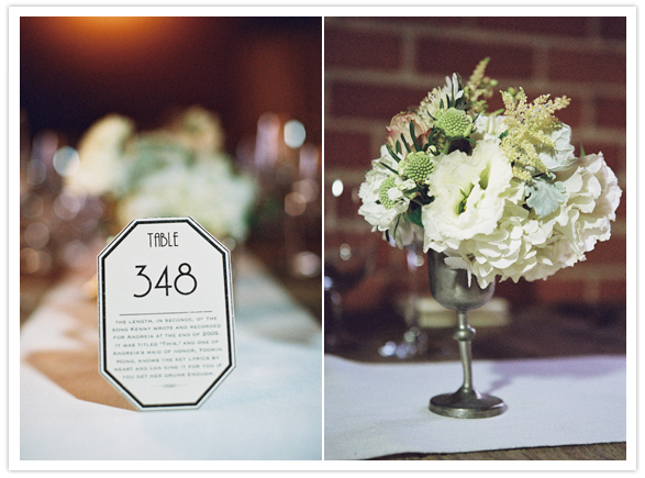 simple paper table numbers and raised floral centerpieces