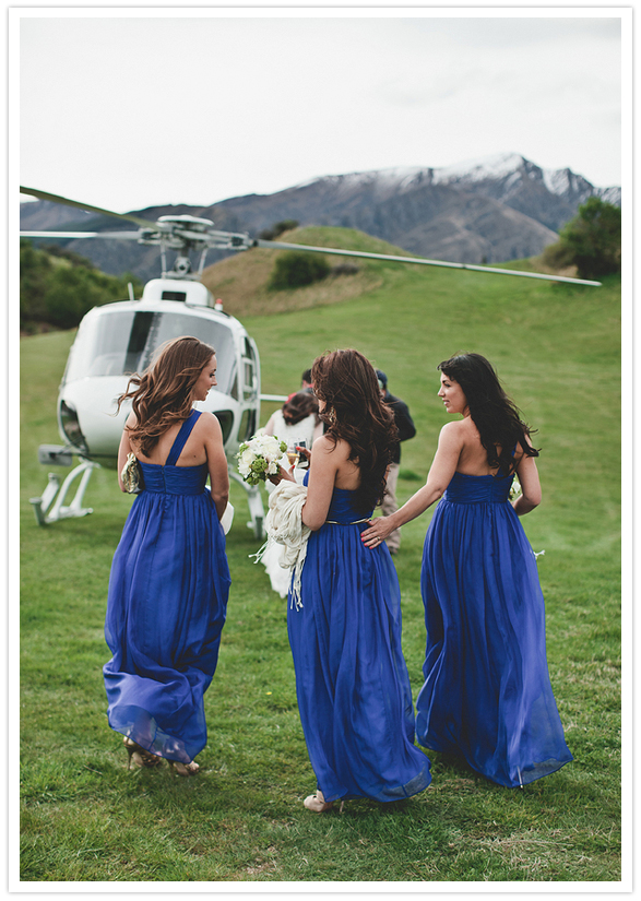 cobalt blue, floor-length bridesmaid dresses