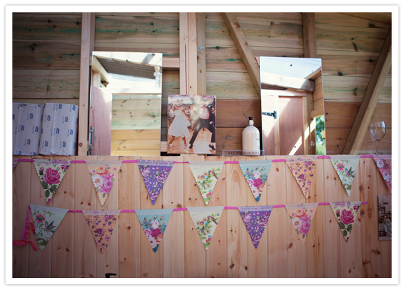 colorful bunting and family photos