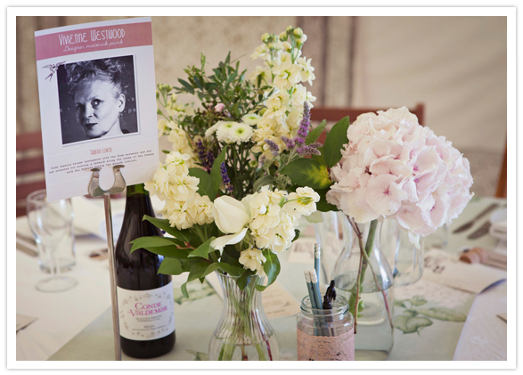 celebrity table cards and pastel florals
